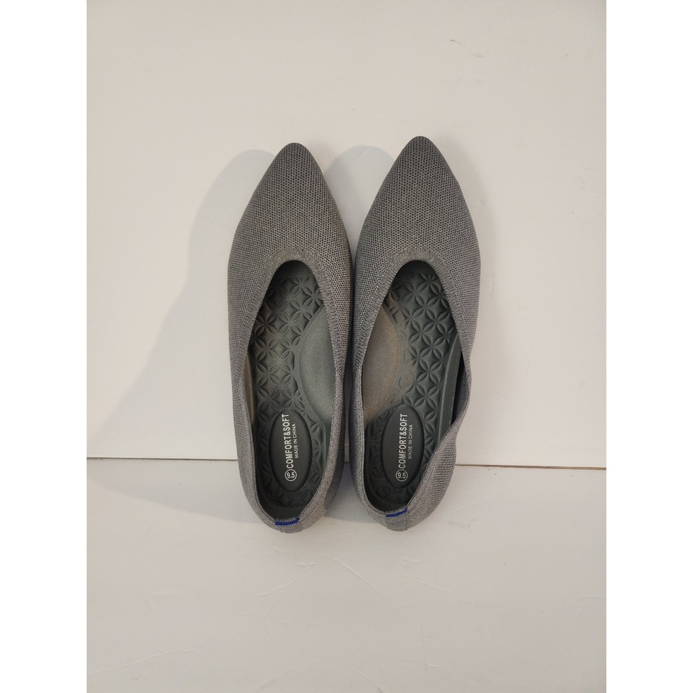 Comfort & Soft Womens Grey Knit Pointed Toe Flats Slip On Shoes Size 9.5